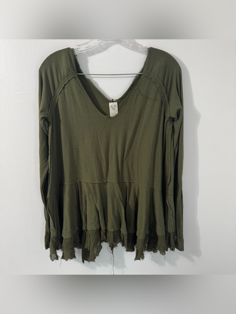 We The Free Olive Green Long Sleeve Peplum Top